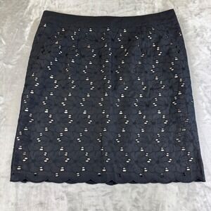 Laundry Shelli Segal Black Eyelet Skirt Size 14 Lined Scallop Hem Pockets(1307)